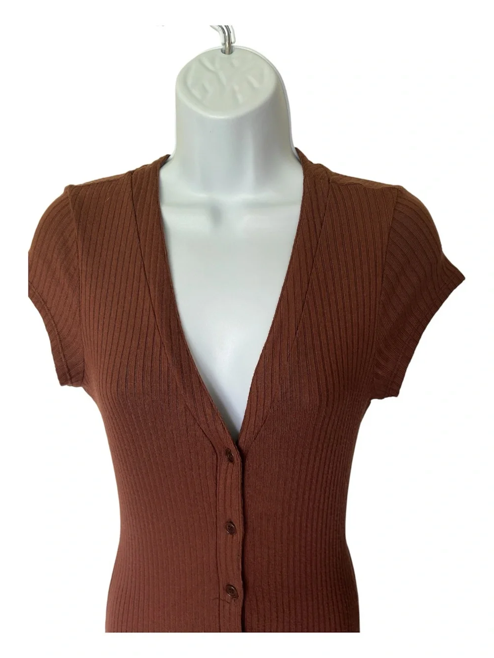 Reformation Chocolate Brown Ribbed Button-Front Midi Dress - Picture 5 of 11